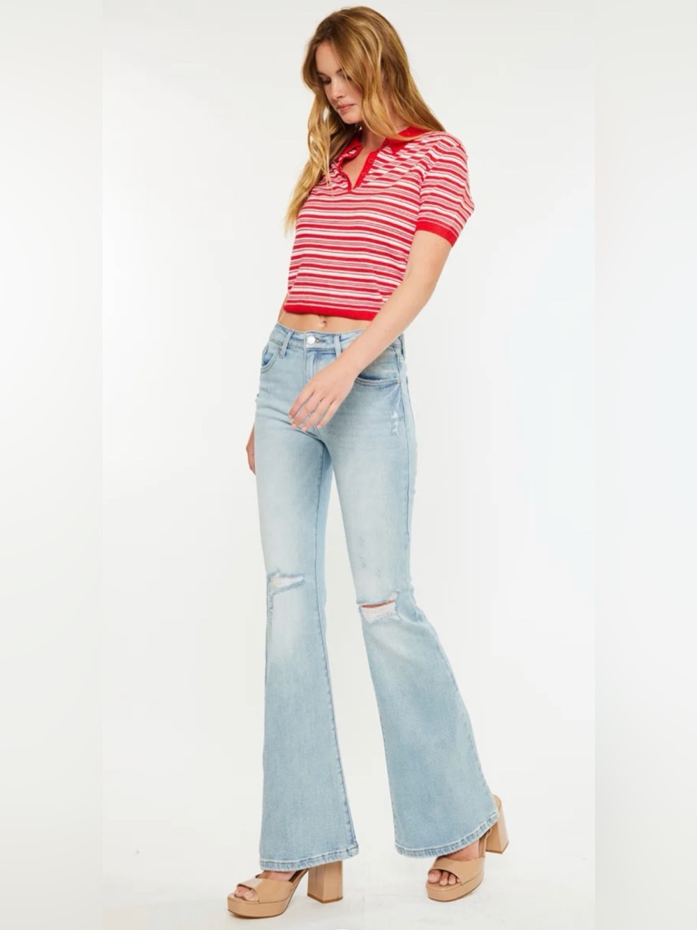 NWT Kancan Abigail High Rise Flare Jeans Distressed Light Wash Size 11 / 29 - Picture 3 of 7